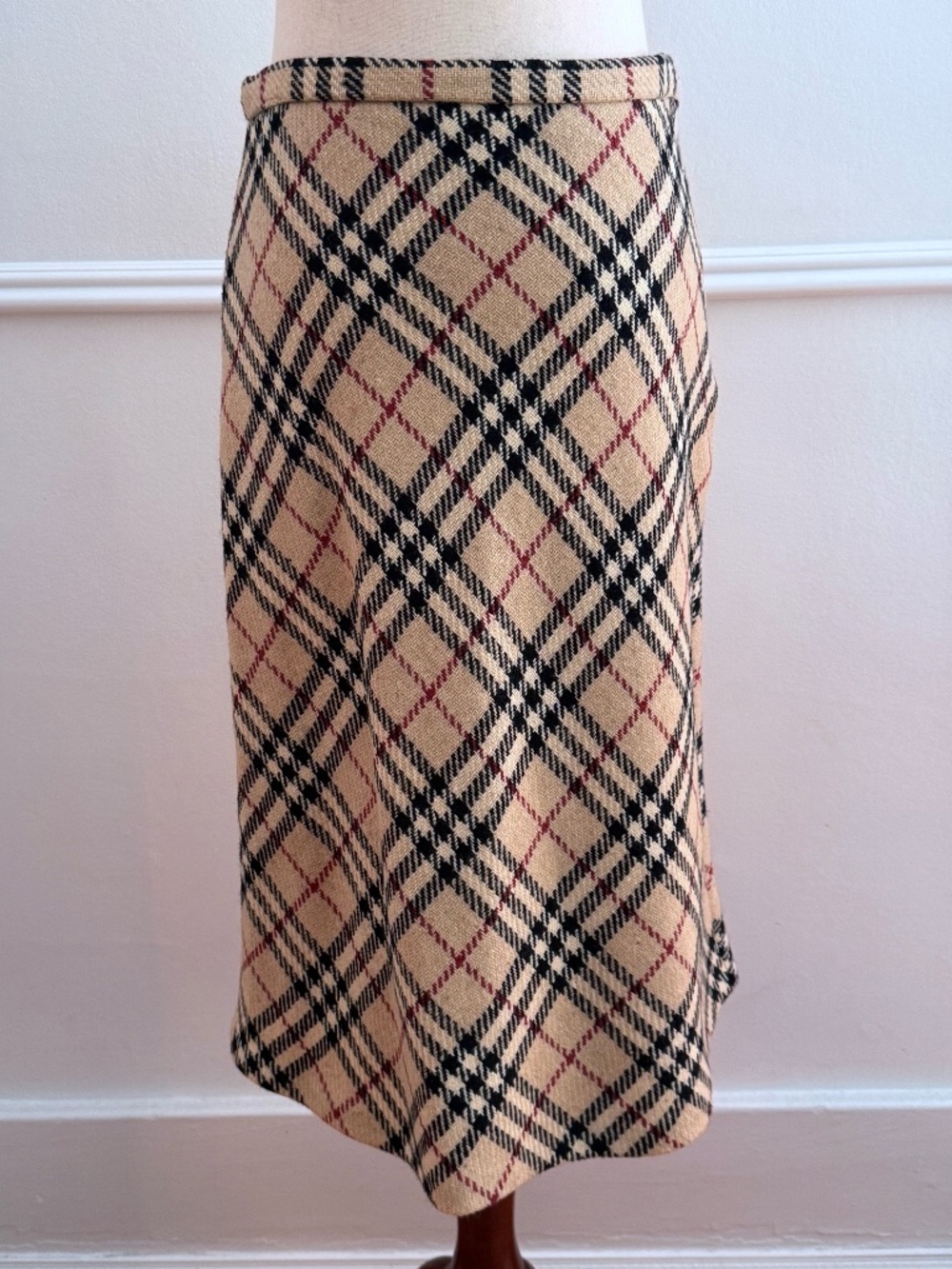 Burberry London Nova Check Wool Bias Cut Diagonal Plaid Skirt Sz 8